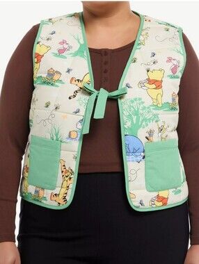 NWT Disney Winnie The Pooh Girls Green & White Quilted Vest Plus Size 0